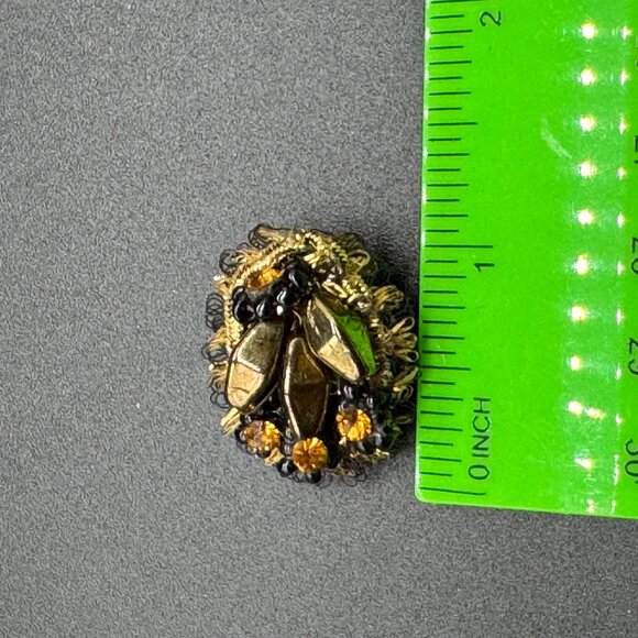 Vintage Clip-on Earrings Gold Tone Yellow Stones Filigree Thread - Picture 6 of 6